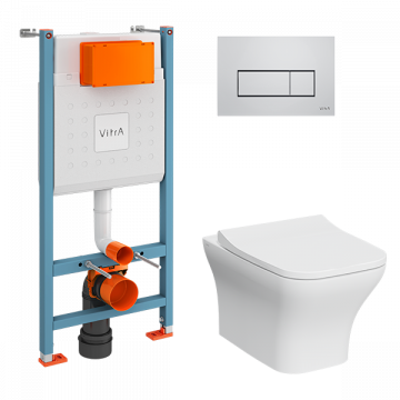Комплект унитаза с инсталляцией VitrA Zentrum Square L-box 9875B003-7201 с сиденьем кнопка хром