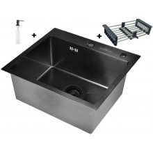 Мойка для кухни Wisent WS35848B с дозатором 405B, с коландером 302644B и сифоном GER019 50x50 графит