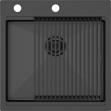 Мойка для кухни Paulmark Kroner Pro PM705151-GM 51x51 с ролл-матом R405-GM вороненая сталь