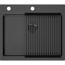 Мойка для кухни Paulmark Brim-Pro PM705951-GM 59x51 с ролл-матом R405-GM вороненая сталь
