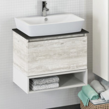 Тумба-умывальник Comforty Прага-60 дуб белый с серой столешницей, с раковиной Comforty 9055RA-50
